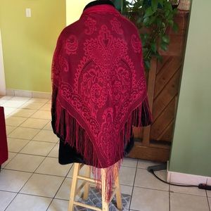 Vtg Red Fringed Paisley Shawl